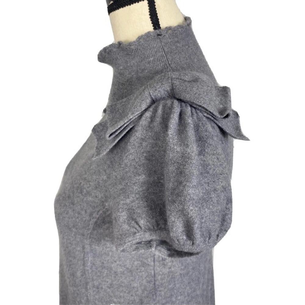 Moth Gray Jay Dress - S Merino Angora Blend, Bow Puff Sleeve Mock Neck Cozy Twee - Picture 5 of 10